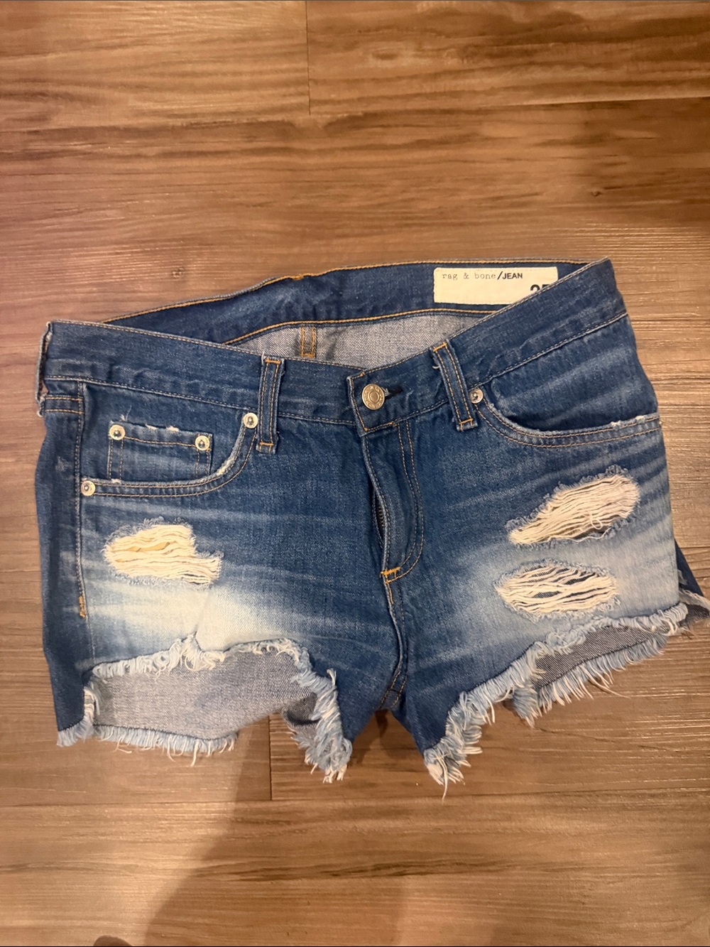 Rag & Bone Distressed Denim Shorts - Blue